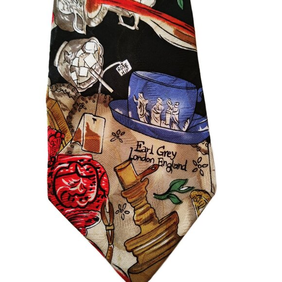 Vintage 1992 Nicole Miller Silk Tie Teapots Cups Teatime Novelty Print - Picture 3 of 7